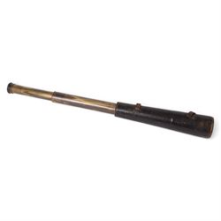 19th century two-draw brass and leather telescope, inscribed 'Captn Stephens J.N.' and 'We...