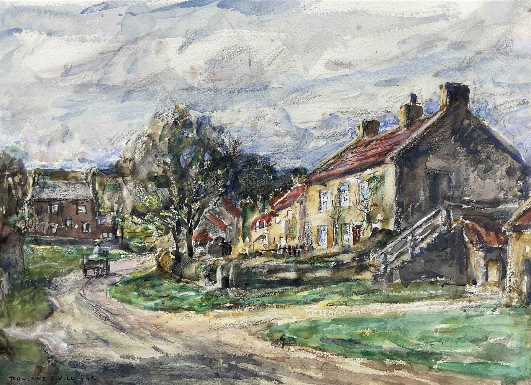 Rowland Henry Hill (Staithes Group 1873-1952): Horse and Cart at Ellerby, watercolour signed and dated 1942, 24cm x 33cm