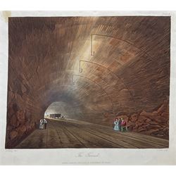 Henry Pyall and S G Hughes after Thomas Talbot Bury (British 1811-1877): Views on the Liverpool and Manchester Railway, twelve aquatints (two doubled up) with hand colouring pub. Ackermann c.1831-1833, 20cm x 25cm (12) (unframed)
Notes: Plates consist of: '[1] The Tunnel' (x2) (both 1831 and 1833 editions), '[2] Entrance of the Railway at Edge Hill Liverpool', '[3] Excavation of Olive Mount four miles from Liverpool', '[6] Entrance into Manchester across Water Street', '[8] Railway Office Liverpool', '[9] Warehouses at the end of the Tunnel towards Wapping' (x2) (both 1831 and 1833 editions), '[10] Moorish Arch looking from the Tunnel' '[11] Near Liverpool looking towards Manchester', '[12] Rainhill Bridge', '[13] Taking in Water at Parkside'.
