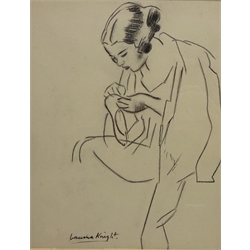  Portrait of a Lady Sewing, 20th century pencil sketch, bears signature Laura Knight 23cm x 18cm  