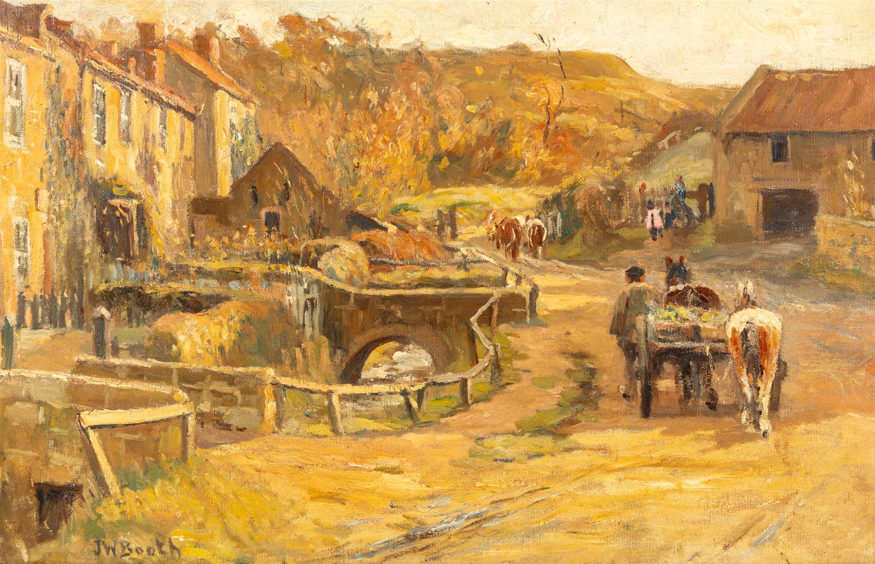James William Booth (Staithes Group 1867-1953): Heading to Market, oil on canvas signed 32cm x 50cm 