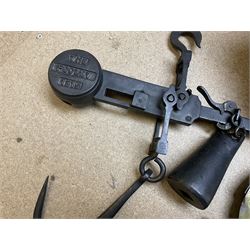 Large beam scale marked The Pooley 1315 and iron pan, together with a Salter's Trade Spring Balance scale 