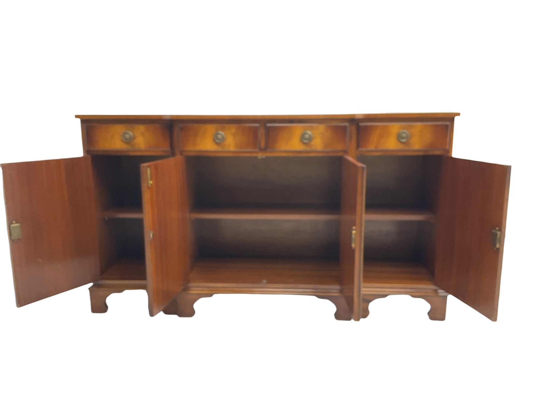 Reprodux Bevan Funnell - mahogany breakfront sideboard, fitted with four drawers, above four cupboards, on bracket feet