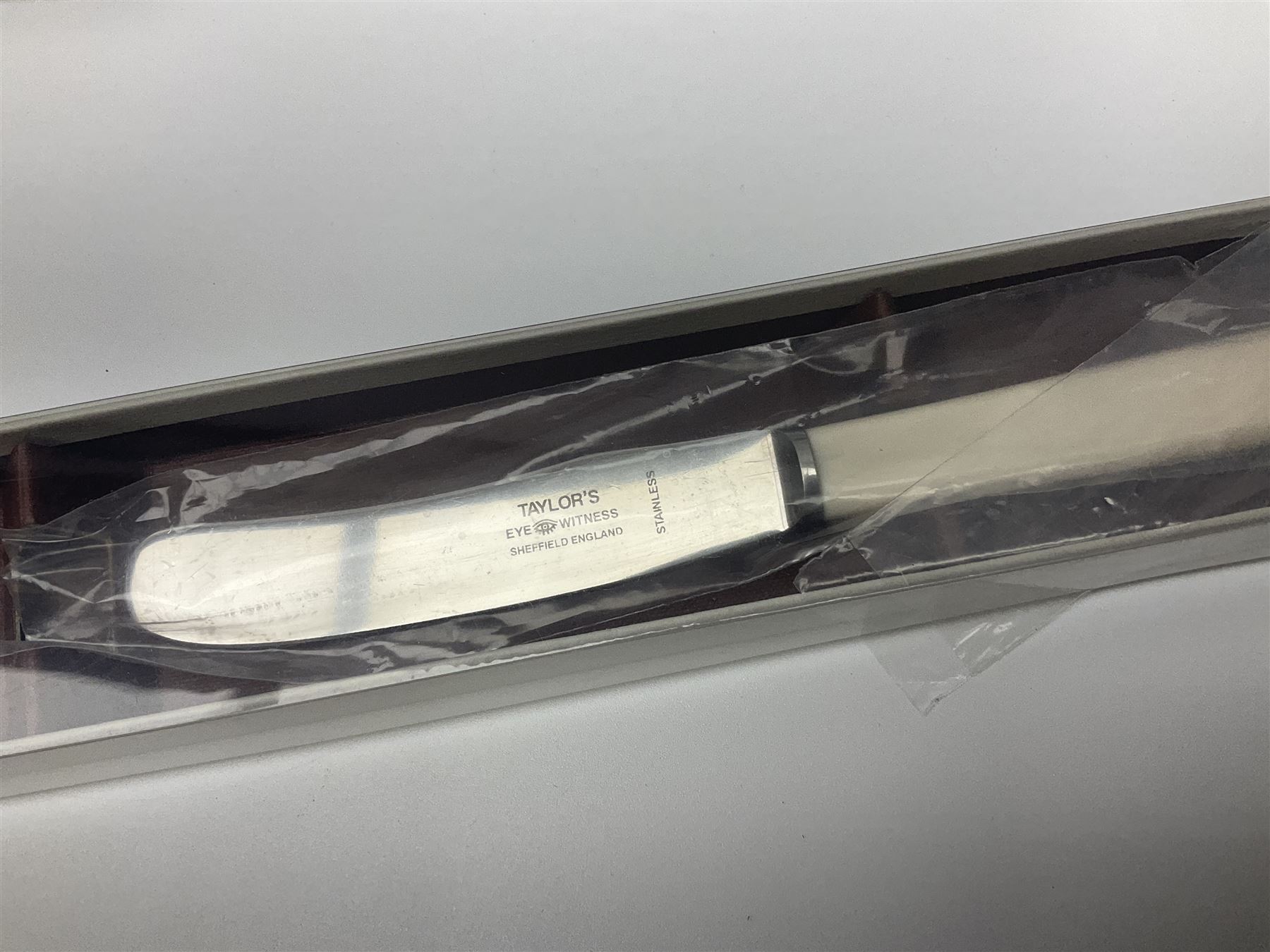 Silver plate including set of six Oneida steak knives with pistol grip handles, in original box, set of six cased cake forks, pair of goblets, etc, together with a pair of Belleek Celtic pattern mugs, 