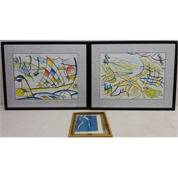 Seascape & Seascape ll, two 20th century watercolours signed and dated '95 by G.W Sands 38cm x 52cm and 'For Dave', limited edition screen print indistinctly signed 24cm x 19cm (3)  