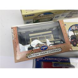 Corgi - twenty eight modern die-cast model coaches, buses and wagons to include Corgi Classics 35305, 96991, 97002, two 97108, 97208, 97267, 97335, 97871 and 98162; limited edition sets D949/26, 97107 and 97185; The Yorkshire Rider Series 91700, 91853, 91858 and 91862; all but one in original boxes or perspex display cases, most with certificates (27)
