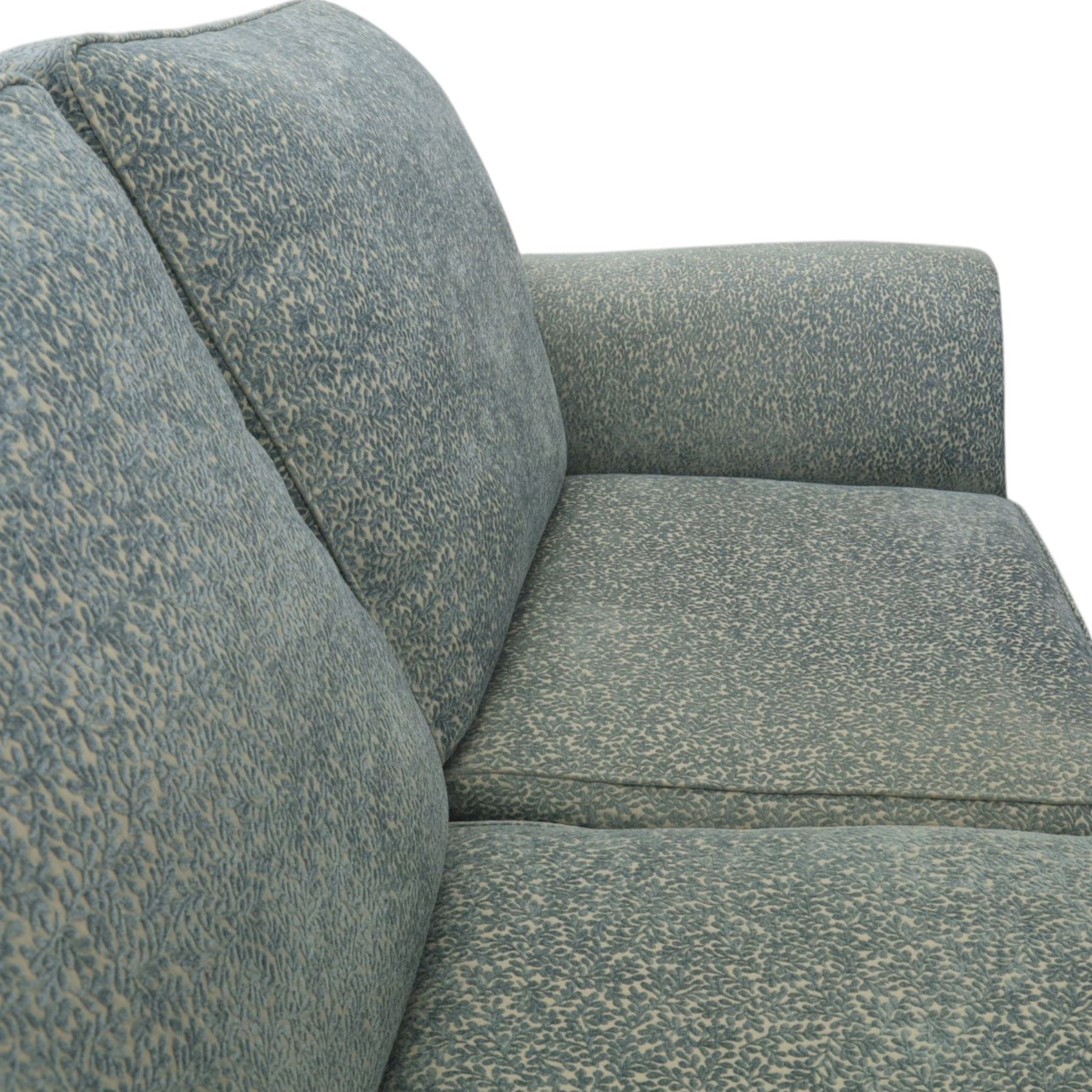 Marks & Spencer - 'Salisbury' two seater sofa, upholstered in blue fabric, scrolled arms and loose cushions