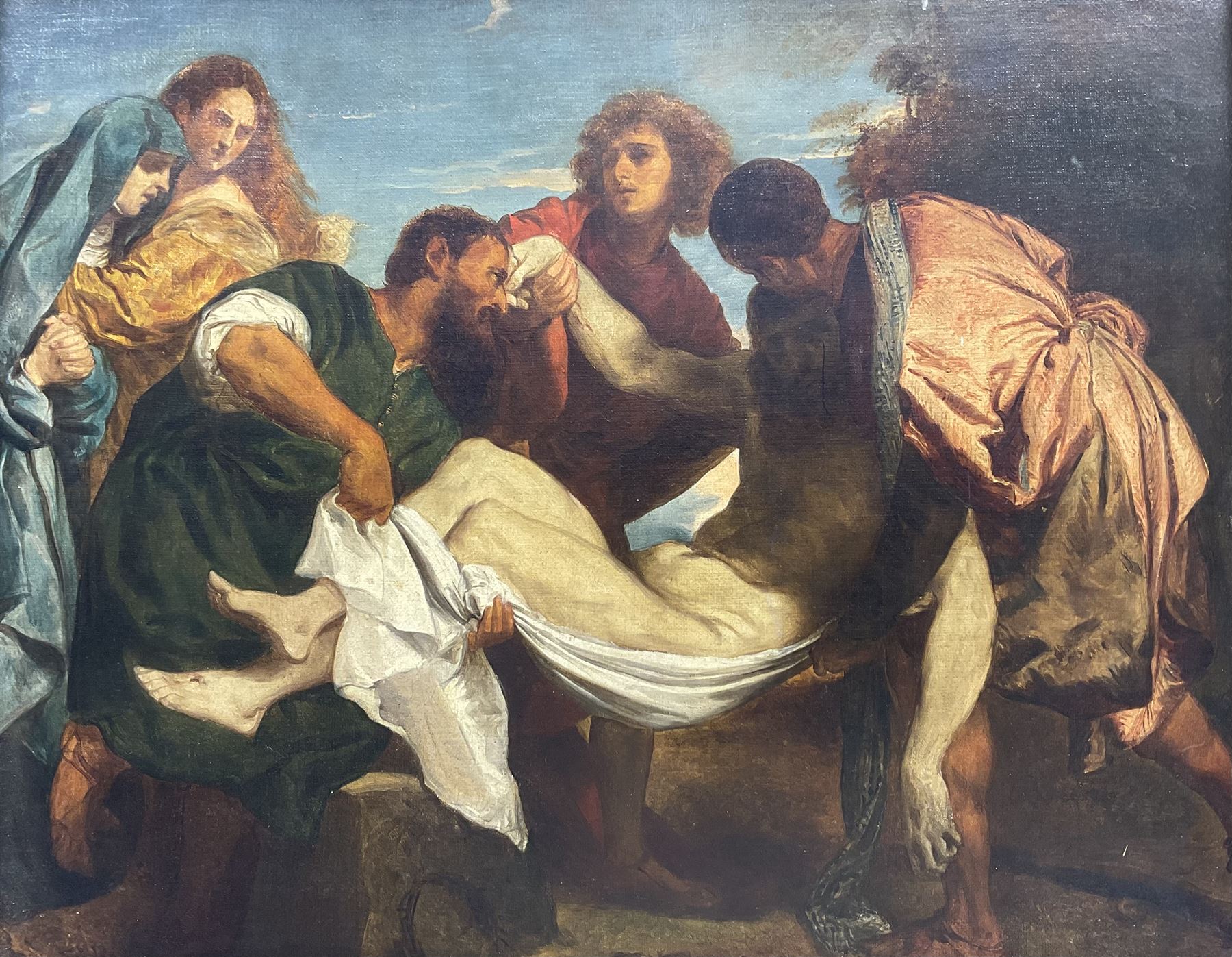 After Titian (Italian c.1488-1576): The Entombment of Christ, 19th century oil on canvas unsigned 34cm x 43cm 