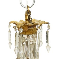 Brass and crystal ceiling light, drop 72cm, together with three small crystal oval wall lights, H28cm (4)