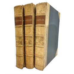 The Library Shakspeare Illustrated by Sir John Gilbert, George Cruikshank and R. Dudley with laid-in colour plates, three volumes, uniformly bound in half leather with a.e.g.