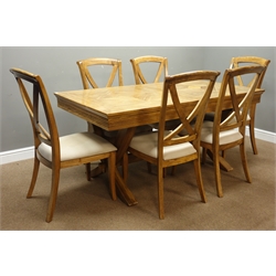  Willis & Gambier mango wood and flagstone extending dining table with additional leaf (90cm x 164cm - 237cm (extended)), and set six chairs  