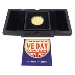 Queen Elizabeth II Guernsey 2020 '75th Anniversary VE Day Victory in Europe' 22ct gold proof five pound coin, cased with certificate