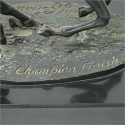 After David Cornell (British b1935) - Bronze of Lester Pigott on Nijinsky 'Champion Finish' on rectangular black marble base H20cm