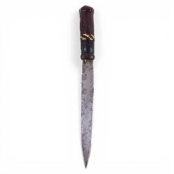 African dagger, with leather handle and scabbard, overall L32cm