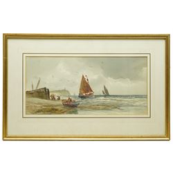 After Thomas Bush Hardy (British 1842-1897): Fisherman off the Whitby Coast, watercolour bearing signature 23cm x 49cm