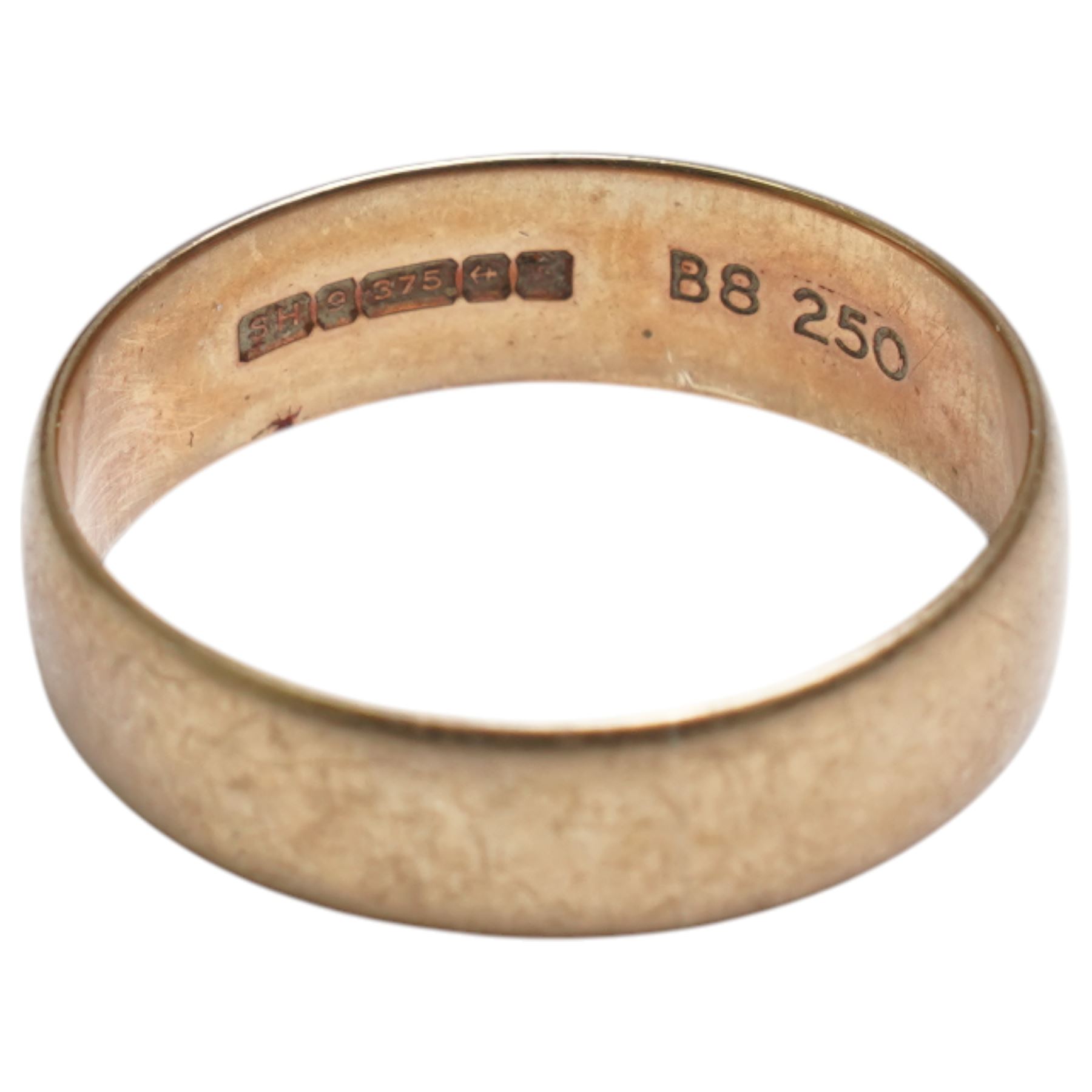 9ct gold wedding band, hallmarked