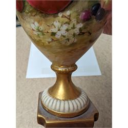 Royal Worcester vase, decorated with fruits among blossom with gilt detailing, H17cm