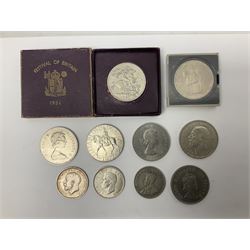 Mostly Great British coins including George V 1916 half crown, George V 1935 crown, George VI 1939 half crown, etc. 