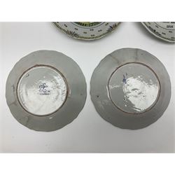 Four French Faience plates, comprising Je suis las de le porter, Le malheur nous reunit, Je desire y arriver and Eveque de Meaux, D24cm  