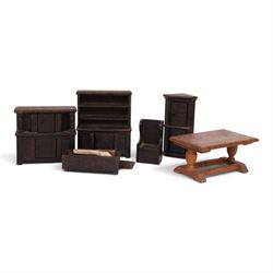 Barton Tudor style dolls house furniture, including dresser, corner cabinet, sideboard, ta...