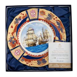 Royal Worcester seven Nelson collection plates, limited edition, comprising two Battle of Cape St Vincent, two Battle of Trafalgar, two Battle of Copenhagen and Battle of the Nile, all with certificates and original boxes 