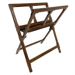 Victorian oak folding folio stand, moulded and stop-chamfered frame, reed moulded stretchers 