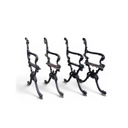 Carron Foundry - two pairs of 19th century cast iron garden bench ends, ornate detail with...