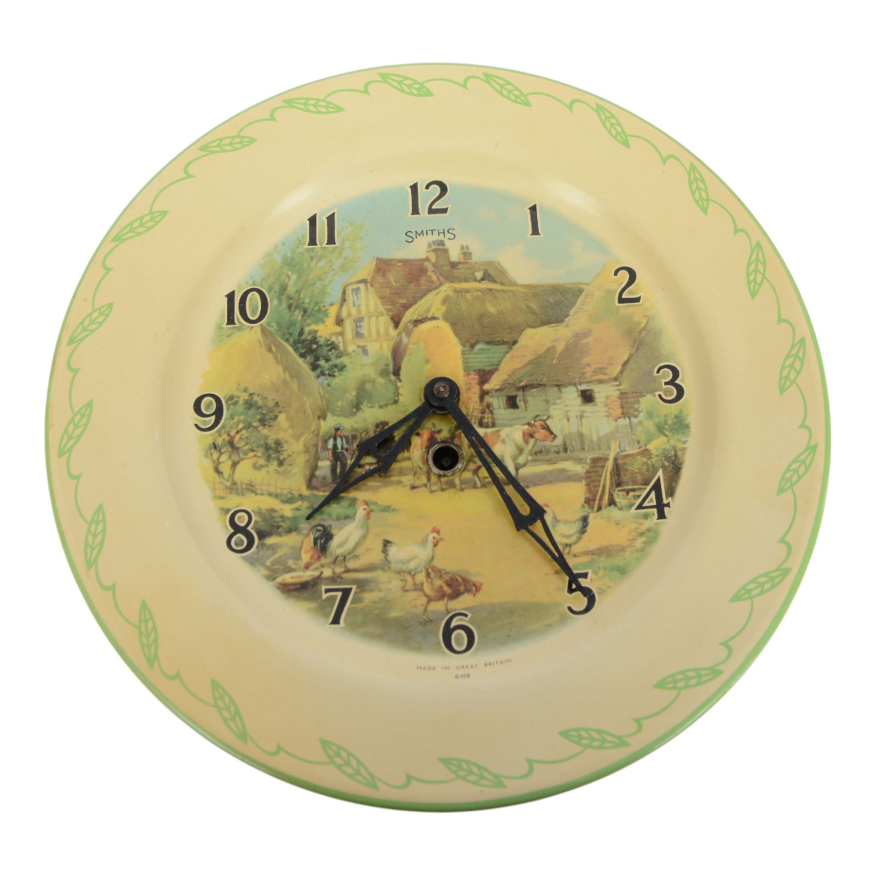 Three Smiths children's alarm clocks, including Noddy, two school adding clocks, Smiths ceramic plate wall clock, Francis Early Bird clock and an Art Deco triangular clock