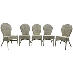 Set of five white painted wicker chairs; together with two late Victorian chairs  