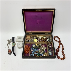Judy Laws jewellery including three pendant necklaces, two brooches, four pairs of clip earrings and two rings and collection of other costume jewellery