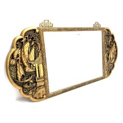 Oriental wall mirror in landscape carved gilt frame with boat scenes, bevelled glass