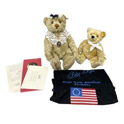 Steiff - North American Exclusive limited edition teddy bear 'Betsy Ross' No.918/1776; H36cm; in original embroidered bag with certificate and reproduction parchment historical document; together with 'The Yorkshire Rose Bear' H25cm; unboxed (2)
