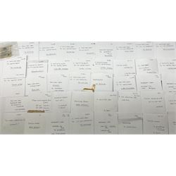 Hornby Dublo etc - large quantity of labels etc comprising headboards and train names including Mallard, Mancunian, Bristolian, Royal Scot, Flying Scotsman, Red Rose, White Rose, etc; destination boards for corridor coaches; station names; miniature posters; insulating tabs; lubricating oil etc; many in original packets.
