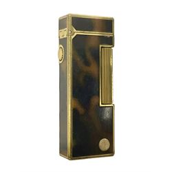 Dunhill Rollagas lighter, in gold plated tortoiseshell pattern case, stamped with AD shield to base and in original brown velvet Dunhill pouch, lighter H6.4cm