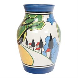 Wedgwood Bizarre by Clarice Cliff, Isis vase, May Avenue, hand painted based upon an original, limited edition 115/250, with certificate and box, H22cm 