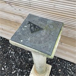 Composite stone sundial, on Ionic fluted column and stepped circular and square footed base - THIS LOT IS TO BE COLLECTED BY APPOINTMENT FROM DUGGLEBY STORAGE, GREAT HILL, EASTFIELD, SCARBOROUGH, YO11 3TX