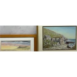 William 'Bill' Wedgwood (British c1934-2019): Ravenscar from Robin Hood's Bay, watercolour signed, titled verso 10cm x 31cm; Peggy H Pearce (British 20th century): Cornish Cottage, pastel signed 24cm x 34cm (2)