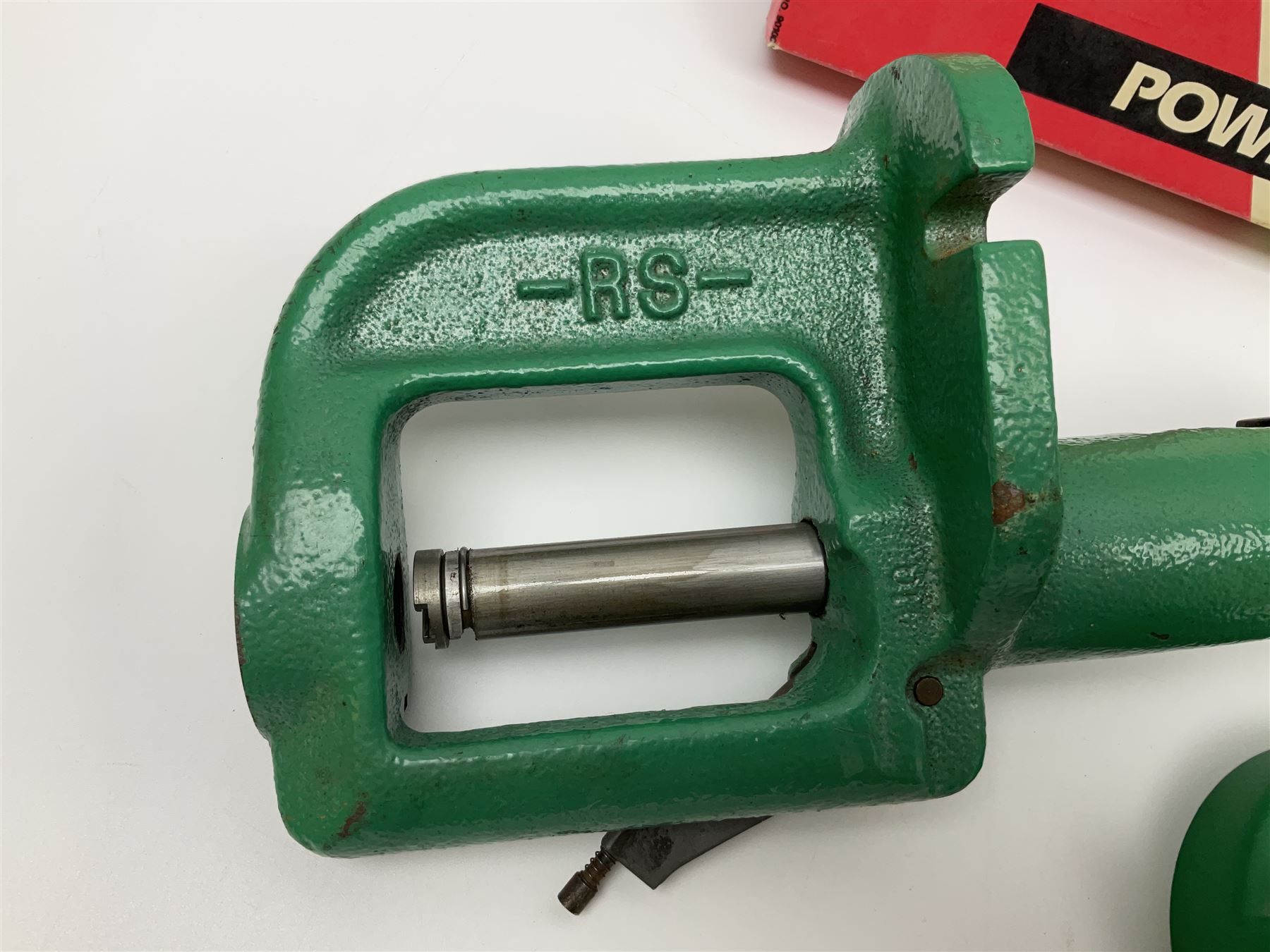 RCBS single station loading press with shell holder and powder funnel; and boxed Lee Powder Measure Kit