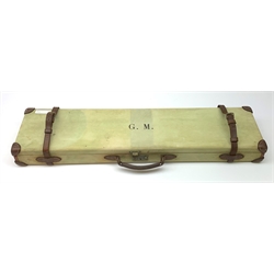 Early/mid 20th century green canvas and leather mounted shotgun case 83cm x 20cm