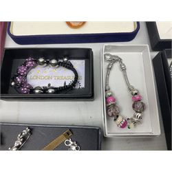 Silver-gilt drip design Lucy Q necklace, designed by Lucy Quartermaine, amber necklaces, silver-gilt stone set heart pendant, 10ct gold single stone set stud earrings, silver interchangeable pearl hoop earrings and a collection of costume jewellery and wristwatches 