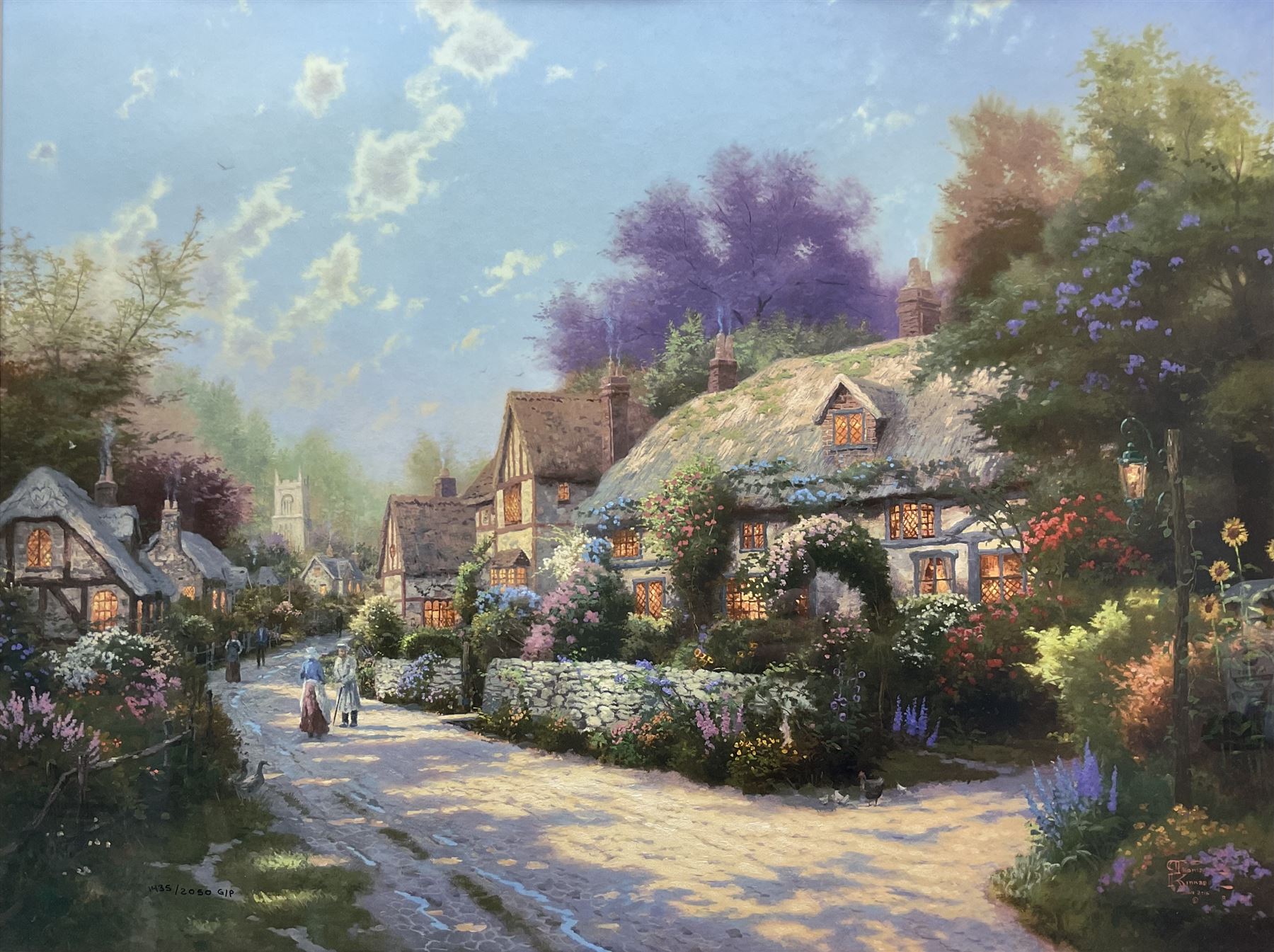 Thomas Kinkade (American 1958-2012): 'Cobblestone Village', offset lithograph no.1435/2050, with Certificate of Authenticity 45cm x 60cm