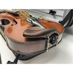 Early 20th century French Mirecourt violin with 35.5cm two-piece maple back and ribs and spruce top; bears label 'The Garrodus Violin H & Co No.1587 Anno 1912' L59cm overall; in modern fitted case with bow