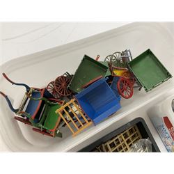 Large quantity of playworn 1950s Britains and other lead figures including farm and zoo animals, horse drawn carts, fencing etc