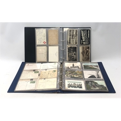  Two modern loose leaf albums containing a total of over three hundred and ninety Edwardian and later postcards, predominantly British topographical including a few real photographic  