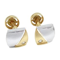 Pair of 9ct white and yellow gold diamond set square cufflinks, hallmarked, approx 6.3gm
