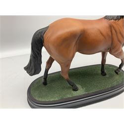 Beswick 'Mill Reef' horse figure, on a wooden plinth together with Beswick Ware horse figure 'Red Rum' on wood plinth, both with printed mark beneath