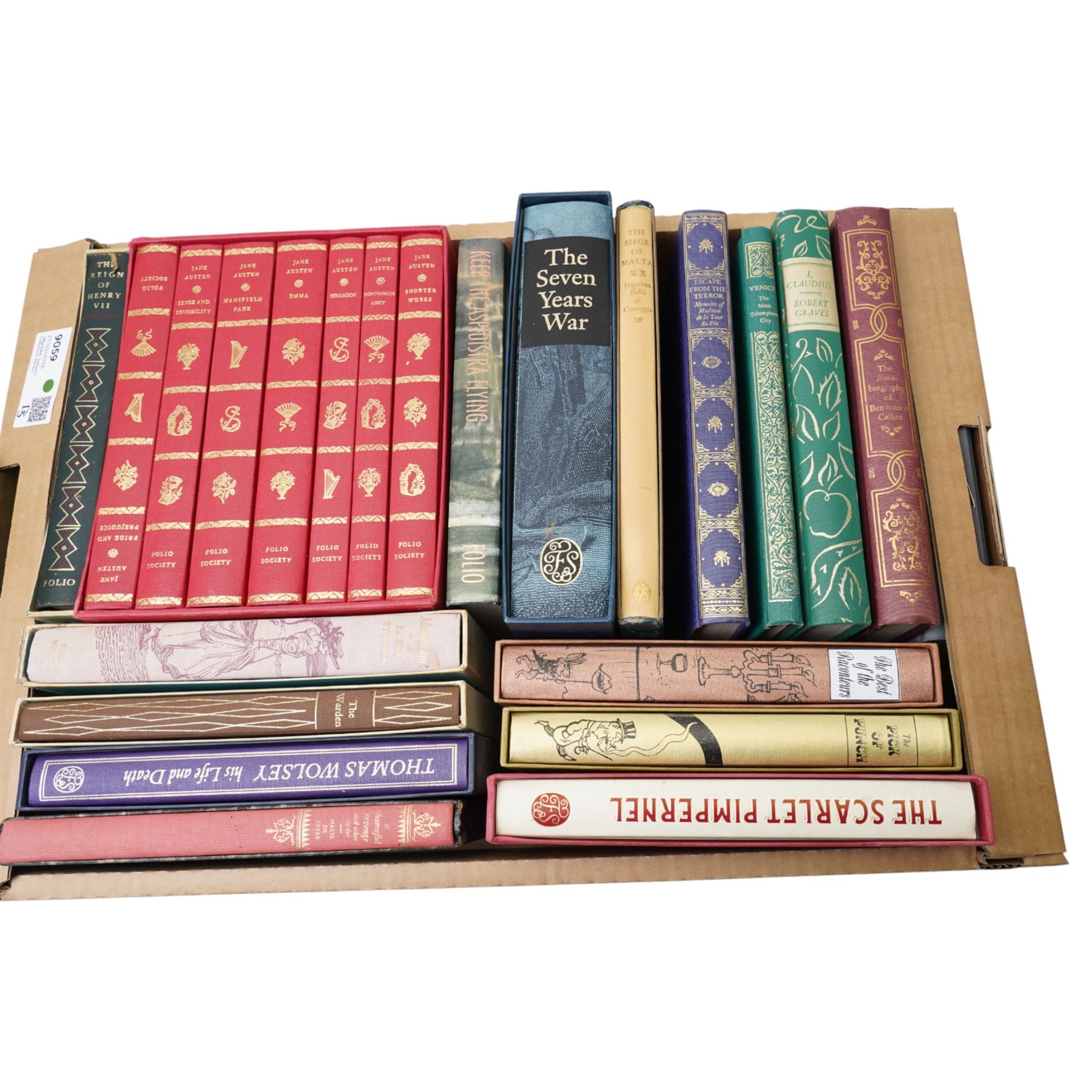 Folio Society volumes including Jane Austen seven volumes, 'The Seven Years War', 'Best of the Raconteurs' 'The Siege of Malts' and others mostly in slip cases
