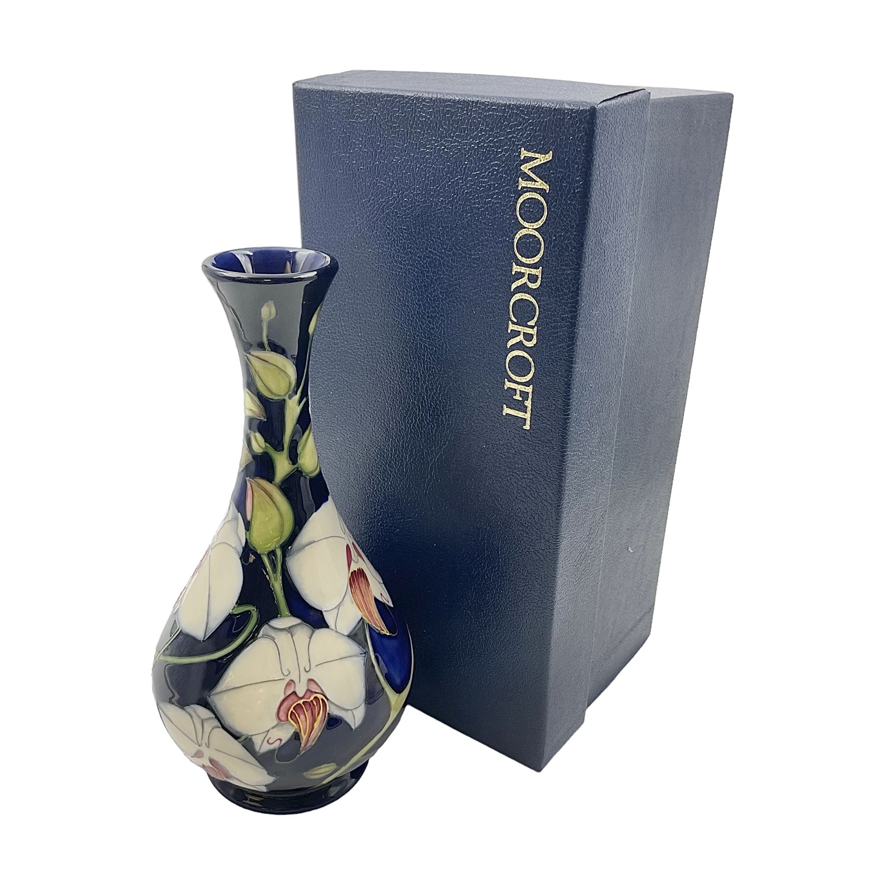 Moorcroft limited edition vase, of bottle form, decorated in the Chatsworth pattern by Phillip Gibson, circa 2001, 60/350, H23.5cm, with original box