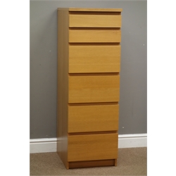  Light oak six drawer chest with hinged top with mirror, W40cm, H123cm, D49cm  