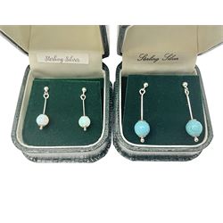 Two pairs of silver stone set pendant earrings, stamped 925, both boxed